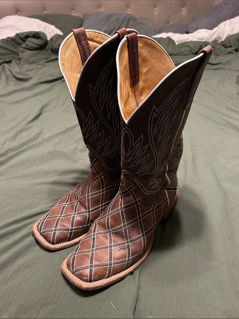 HP by Anderson bean Brown Quilted Leather Western Cowboy Boots